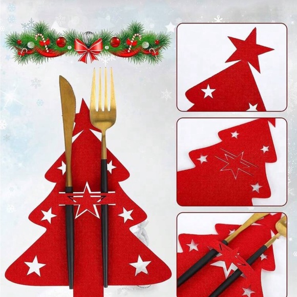 Red Christmas Tree Cutlery Holder 12 Piece - Picture 7 of 7